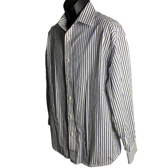 Sean John Button Up Dress Shirt L White Black Striped Long Sleeves Collared - Picture 3 of 6